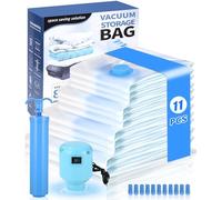 Cexovo Bolsas Vacío Para Ropa, 13 Piezas Bolsas de Almacenaje al Vacío(2Jumbo, 3Grandes, 3Medianas, 3Pequeñas) con Bomba Eléctrica e Bomba Manual, para Guardar Ropa, Ropa de Cama, Almohadas, Mantas