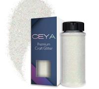 Ceya 100 g de polvo de brillo ultra fino de color blanco iridiscente 0,2 mm para limo resina epoxi para arte de uñas, festival, maquillaje, álbumes de recortes, tarjetas de boda, joyas, pintura