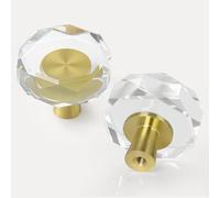 CEYMIO Paquete de 4 pomos de cristal dorado para gabinete, tiradores de cajón de vidrio de 1-1/4 pulgadas y manijas de latón para cocina, aparadores, armarios y accesorios de baño