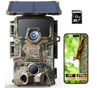 CEYOMUR 4K UHD Camara Fototrampeo Solar, WiFi 6 Camara Caza con Detección 120°, Cámara de Caza con Batería Recargable de 5200 mAh, Impermeable IP66, Tarjeta SD de 32 GB