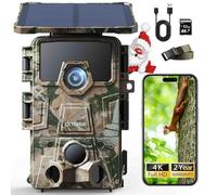 CEYOMUR 4K UHD Camara Fototrampeo Solar, WiFi 6 Cámara Caza Nocturna con Detección 120° & Batería Recargable de 5200 mAh, Tarjeta SD de 32 GB, Envio al Movil App, Impermeable IP66