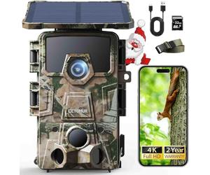 CEYOMUR 4K UHD Camara Fototrampeo Solar, WiFi 6 Cámara Caza Nocturna con Detección 120° & Batería Recargable de 5200 mAh, Tarjeta SD de 64 GB, Envio al Movil App, Impermeable IP66