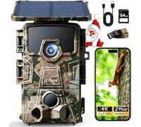 CEYOMUR 4K UHD Camara Fototrampeo Solar, WiFi 6 Cámara Caza Nocturna | Tarjeta SD de 64 GB, Batería Recargable de 5200 mAh, Detección 120°, Envio al Movil App, Impermeable IP66