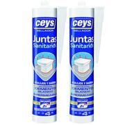 Ceys - Sellador de Juntas Sanitarias para Baños y Azulejos - Antimoho - Acabado Cemento Blanco - Impermeable y Secado Rápido - 290 ML (Paquete de 2)