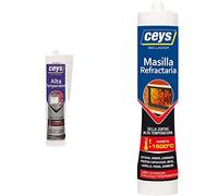 Ceys - silicona alta temperatura - Flexible y resistente - Negra - 280 ML & Masilla Refractaria - Sella juntas de alta temperatura - Calidad profesional - 310 ML