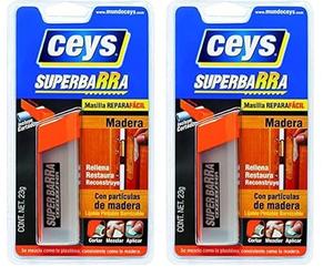 Ceys - SUPERBARRA reparadora - Alta resistencia - Masilla para Madera - Rellena, Restaura y Reconstruye - 23 G (Paquete de 2)