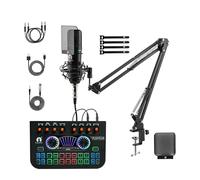 CEZO Micrófono condensador profesional con tarjeta de sonido X3 | Juego de micrófono Condeser con micrófono compacto Pop Shield | Tarjeta de sonido en vivo | Soporte de brazo de brazo | Soporte de