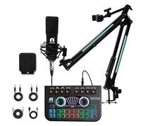 CEZO Micrófono de condensador profesional con tarjeta de sonido X3 | Juego de micrófono Condeser con escudo pop | Tarjeta de sonido en vivo | Soporte de brazo RGB | Soporte de choque | Soporte móvil |