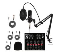 CEZO Paquete de equipo de podcast de micrófono condensador BM 800 con tarjeta de sonido V8, interfaz de audio con micrófono de podcast, equipo de estudio con brazo de micrófono, tarjeta de sonido