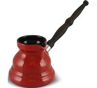 Cezve Ibrik Briki Turka - Cafetera turca de cerámica de 300 ml, color rojo con mango de madera extraíble para cocinas eléctricas de gas