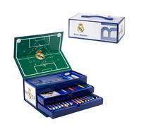 CF REAL MADRID Juego de Papelería, Incluye Lápices de Color, Rotuladores, Acuarelas, Pincel, Esponja, Lapiz, Sacapuntas, Borrador, Ceras de Color, Cuaderno, Estuche Maletin, Set Escolar Niños