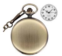 (CF1004) Reloj de bolsillo de cuarzo dorado, estilo steampunk, con números romanos, con cadena, para