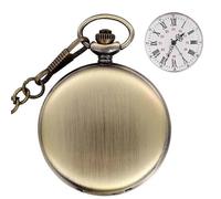 (CF1211) Reloj de bolsillo de cuarzo dorado, estilo steampunk, con números romanos, con cadena, para