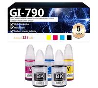 CFDFDA Botella de Tinta Compatible GI-790 GI-790BK GI-790C GI-790M GI-790Y (4 Unidades, Pigmento Negro de 135 ml, Tinte CMY de 70 ml) de Repuesto para Canon PIXMA G1000 G1010 G2000 Impresora,1 Set