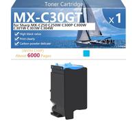 CFDFDA MX-C30GT Cartucho de Tóner Compatible para Sharp MX-C250 C250W C300P C300W C301W C303W C304W Impresoras, Alto Rendimiento 6000 Páginas, Impresión Nítida,Cyan-1 Pack