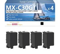 CFDFDA MX-C30GT Cartucho de Tóner de Alta Capacidad para Sharp MX-C250 C250W C300P C300W C301W C303W C304W Impresoras, Impresión de Alta Definición, 6000 Páginas,Black-4 Pack