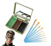 CFEWV 1 Set Pintura Para Camuflaje Facial, Pinturas Pintura Militar Para Mimetización Con Espejo Incorporado, Incluye 10 Pinceles De Maquillaje, Para Caza En La Naturaleza, Marrón Verde Negro(A)