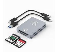 CFexpress - Lector de tarjetas de doble ranura tipo B/SD - USB C 3.2 Gen 2 10 Gpbs, compatible con tarjeta de memoria SD, adaptador de aluminio con cable USB C a USB A