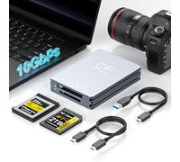 CFexpress - Lector de tarjetas SD tipo B de 10 Gbps, lector de tarjetas de memoria de doble ranura para fotógrafos, adaptador USB 3.2 Gen 2 tipo B CF Express con cable USB C a USB C/A, compatible con