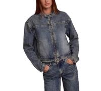 cffdviz Chaqueta Vaquera Para Mujer Vintage Con Parches Abotonada De Manga Larga Básica Y Corta,Azul,L