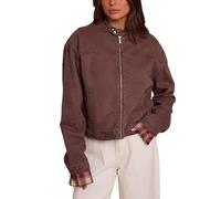 cffdviz Chaqueta Vaquera Para Mujer Vintage Con Parches Abotonada De Manga Larga Básica Y Corta,Café,L