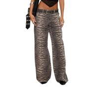 cffdviz Jeans De Pierna Ancha con Estampado De Leopardo Y2k para Mujer Sexys De Tiro Bajo Y Corte Recto,Negro,S