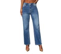 cffdviz Jeans para Mujer Desgastados Estilo Boyfriend De Pierna Recta Y Cintura Media,Azul,XXL