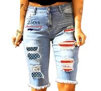cffdviz Shorts De Mezclilla Rasgados con La Bandera Estadounidense para Mujer 250.º Aniversario De EE. UU.,Light Blue,XXL