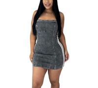 cffdviz Vestido Vaquero De Mujer Sin Mangas con Tirantes Ajustables Casual De Rayas Y Patchwork Corto Y Ajustado,Gris,L