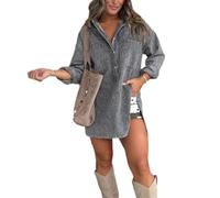 cffdviz Vestido Vaquero Vintage De Mujer con Manga Larga, Verano Holgado con Fisura En El Dobladillo Mini Vestido De Mezclilla,Negro,S