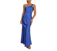 cffvdiz Azul,S, Mujer Hombro Halter Satén Seda Vestidos De Cuello De Cuello De La Calavera Sin Respaldo Vestido De Novia Halter Maxi Vestidos