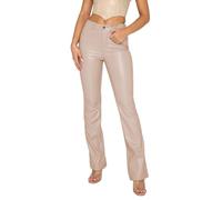 cffvdiz Beige,L, Faux Pantalones de Cuero para Las Mujeres de Cintura Alta Pierna Recta Pantalones Y2K Relajado Pantalones con Bolsillos