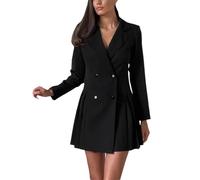 cffvdiz Negro,L, Blazer Vestido para Mujer De Manga Larga Doble Pecho Delgado Plisado Falda Chaqueta Chaquetas Traje