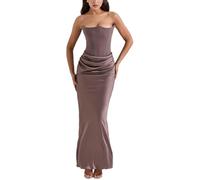 cffvdiz Sexy Corsé Envoltura Maxi Vestido de Verano Sin Mangas Vestidos Formales Delgados,Marrón,S