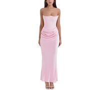 cffvdiz Sexy Corsé Envoltura Maxi Vestido de Verano Sin Mangas Vestidos Formales Delgados,Rosado,S