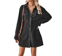 cffvdiz Vestido Camisero De Mezclilla De Manga Larga para Mujer Vestido Camisero De Jean Casual Suelto con Botones,Negro,L
