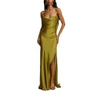 cffvdiz Vestido De Satén Halter Sexy Sin Mangas Sin Espalda Dobladillo Dividido Casual Suelto Vacaciones Maxi Vestido,Verde,S