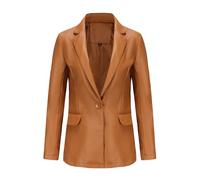 cffvdiz Womens Single Button Faux Leather Blazer Chaqueta Entallada Solapa Trabajo Casual PU Cuero Outwear Abrigo,Camel,XXL