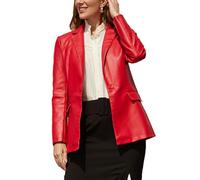 cffvdiz Womens Single Button Faux Leather Blazer Chaqueta Entallada Solapa Trabajo Casual PU Cuero Outwear Abrigo,Rojo,S