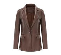 cffvdiz Womens Single Button Faux Leather Blazer Chaqueta Entallada Solapa Trabajo Casual PU Cuero Outwear Abrigo,Café,3XL