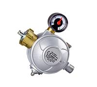 CFH Regulador de presión de gas propano 50 mbar de dos niveles DR 414 - Reductor de presión con manómetro y seguridad térmica, entrada G.12, salida H.4 1/4", para bombonas de gas de 5 kg y 11 kg