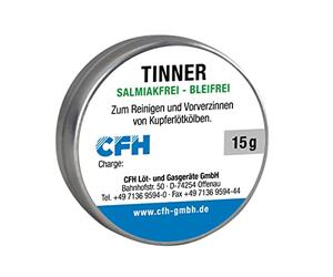 CFH Tinner TI 228 - Limpiador para puntas de soldadura sin plomo, sin almiaco ni plomo, aumenta la vida útil, Sn97Cu3, lata de 15 g con almohadilla adhesiva, según DIN EN ISO 9453