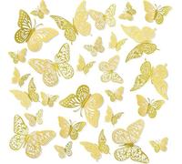 CFifHtOL 72 Unidades Doradas, Mariposas Decorativas para Pared, Pegatinas de Pared, Mariposas 3D, Decoración, Mariposas Doradas, Mariposas Decorativas para la Pared