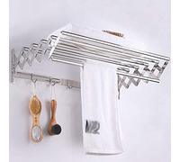CFJDX Toallero extensible montado en la pared, tendedero con ganchos de acero inoxidable para interior y exterior, plegable, 40 cm, color plateado