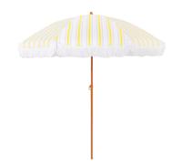 CFLNHMSY Parasol De Jardín Portátil A Rayas Amarillas Y Blancas, Sombrilla De Playa De 2m con Borlas, Toldo Solar para Patio Exterior con Dosel Inclinable, Protección Solar UV50+