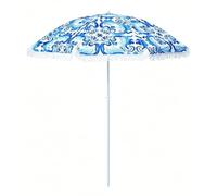CFLNHMSY Sombrilla De Playa Floral Azul con Flecos De 1,8m, Protección UV UPF50+ Impermeable, Sombrilla Portátil para Jardín, Deporte, Viaje, Camping Y Picnic con Bolsa De Transporte