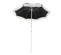 CFLNHMSY Sombrilla De Playa Negra con Flecos De 1,6m, Protección UV UPF50+ Sombrilla De Terraza, Altura Regulable 115-225cm, Sombrilla Plegable Exterior para Jardín Y Terraza (Base No Incluida)
