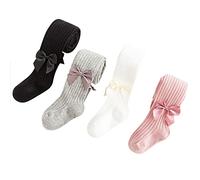 CFlong 4 Pares Medias De Algodón Para Niñas, Termicos Leotardos Niña Pantimedias Calcetines Altos Con Lazo Lindo, Medias Cálidas Respirable Absorbe El Sudor Para 1-12 Años (4 colores,L)