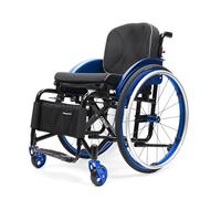 CFMAIF Silla de ruedas ligera plegable de aluminio, de tránsito,para minusválidos,Autopropulsable,Reposapiés abatibles,Frenos de mano(Blue,38cm/14.9in Seat)