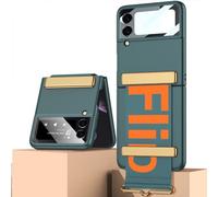 CFPLZFY Funda de teléfono Ultrafina para Samsung Galaxy Z Flip 4 con muñequera Ajustable (Puede ser un Soporte), Funda Protectora Plegable de Cobertura Total para Flip4, Carcasa anticaída